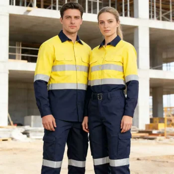 N20471 100% Cotton Construction Mining High Visibility Workwear Custom Logo Reflective Hi Vis Work Shirts