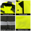 Winter Waterproof Worker Coat 300D Oxford Hi Vis Construction Miner Workwear Reflective Safety Work Jacket