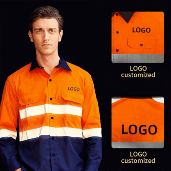 N20471 100% Cotton Construction Mining High Visibility Workwear Custom Logo Reflective Hi Vis Work Shirts