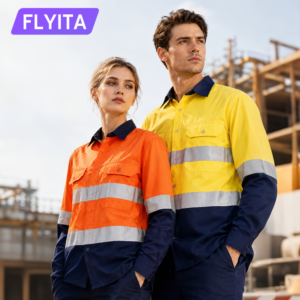 Class 3 EN20471 Cotton Construction Workwear Custom Logo Reflective Safety Hi Vis Work Shirts