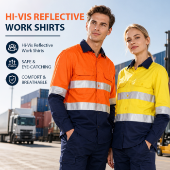 hi vis shirts-1 Class 3 EN20471 Cotton Construction Workwear Custom Logo Reflective Safety Hi Vis Work Shirts