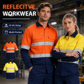 hi vis shirts-2 Class 3 EN20471 Cotton Construction Workwear Custom Logo Reflective Safety Hi Vis Work Shirts