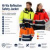 Waterproof Winter Warm Padded Hi Vis Reflective Safety Coat Construction Custom Workwear Work Jacket