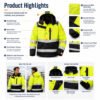 Waterproof Winter Warm Padded Hi Vis Reflective Safety Coat Construction Custom Workwear Work Jacket