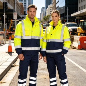 Waterproof 300D Oxford Work Coat Workwear Engineer Airport Construction Reflective Safety Hi Vis Jacket