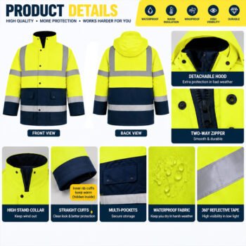 High Visibility Reflective Work Workwear Winter 300D Oxford Railway Road Construction Miner Worker Jacket (复制)