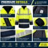 High Visibility Reflective Safety Worker Raincoat Workwear Cold Resistant Industrial Hi Vis Work Jacket