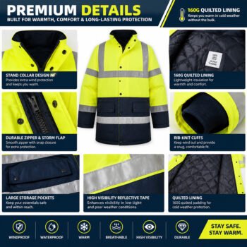 High Visibility Reflective Safety Worker Raincoat Workwear Cold Resistant Industrial Hi Vis Work Jacket