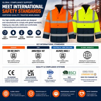 High Visibility Reflective Safety Worker Raincoat Workwear Cold Resistant Industrial Hi Vis Work Jacket