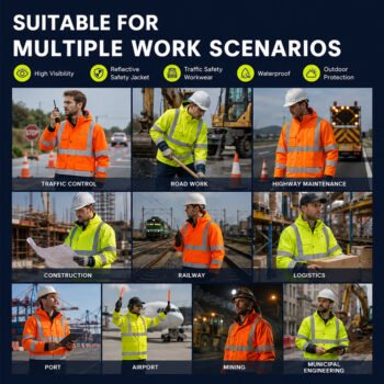 reflective work jacket High Visibility Warm Padded 300D Oxford Bomber Rain Coat Construction Mining Reflective Safety Work Jacket