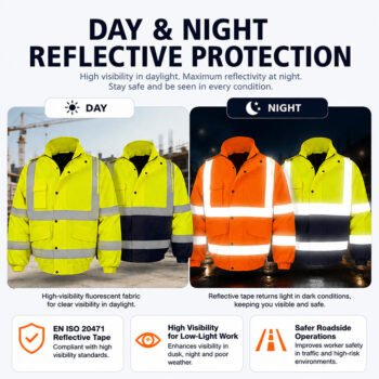 Custom Logo High Visibility Work Coat Mechanical Mining Construction Hi Vis Reflective Workwear Jacket