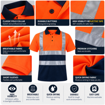 EN20471 High Visibility Workwear Fluorescent Reflective Safety Mining Coal Oil Gas Construction Work Shirts