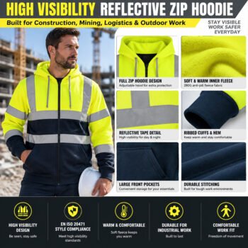 Hi Vis Reflective Work Workwear Warm Protective Welding Chemical Cleaning Miner High Visibility Hoodie
