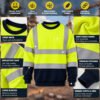 reflective Sweatshirt (1) Custom Logo Construction Mining Engineer Reflective Safety Workwear Worker Uniform Hi Vis Work Sweatshirt