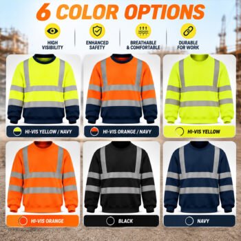 reflective Sweatshirt (11) Custom Logo Construction Mining Engineer Reflective Safety Workwear Worker Uniform Hi Vis Work Sweatshirt