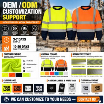 reflective Sweatshirt (3) Custom Logo Construction Mining Engineer Reflective Safety Workwear Worker Uniform Hi Vis Work Sweatshirt