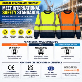 Custom Logo Hi Vis Reflective Sweatshirt Construction Mining Oil Worker Hoodie Workwear Work Uniform