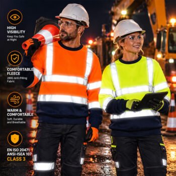 Hi Vis Reflective Workwear Winter Warm Repair Industrial Worker Uniform High Visibility Work Sweatshirt