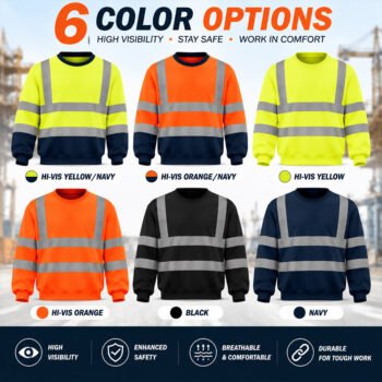 Hi Vis Reflective Safety Sweatshirt EN20471 Class 3 Reflective Railway Mining Construction Workwear Uniform
