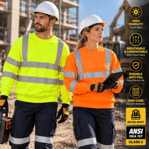 Custom Logo High Visibility Work Sweatshirt Electrical Mechanical Factory Welding Reflective Safety Workwear