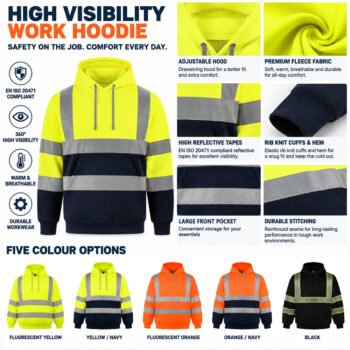 Durable Hi Vis Reflective Work Hoodie Oil Construction Mining Industrial High Visibility Safety Workwear