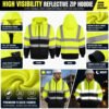 Class 3 Hi Vis Work Hoodie Custom Logo Construction Mining Reflective Safety High Visibility Workwear