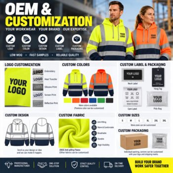 OEM Custom High Visibility Reflective Work Uniform Factory Construction Mining Hi Vis Workwear Hoodie
