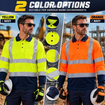reflective shirt (4) EN20471 High Visibility Work Shirt Airport Traffic Mining Worker Hi Vis Reflective Workwear Polo T Shirt