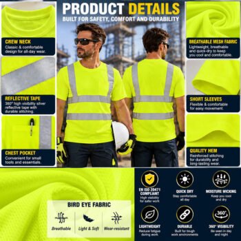 EN20471 High Visibility Reflective Worker Workwear Uniform Airport Traffic Industrial Oil Mining Work Shirts